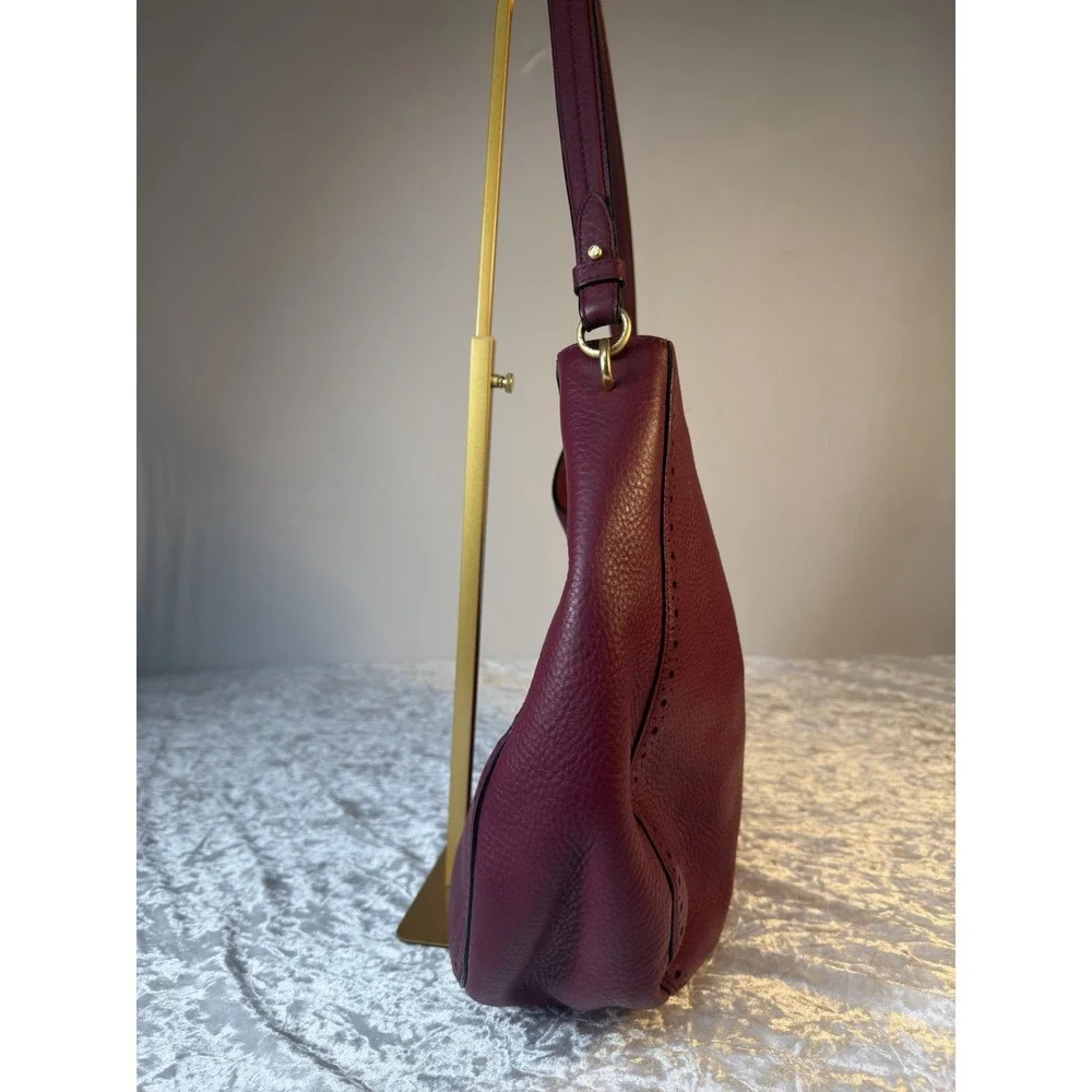 Kate Spade Leather Hobo Shoulder Bag Burgundy Pebbled Tassel Large Purse